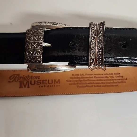Brighton Museum Collection Black & Silver Unisex Sz L Leather Belt - Picture 1 of 8